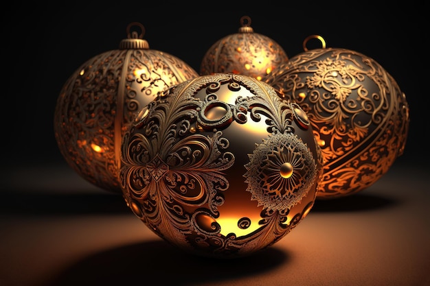 Beautiful majestic antique toy Christmas tree balls. AI