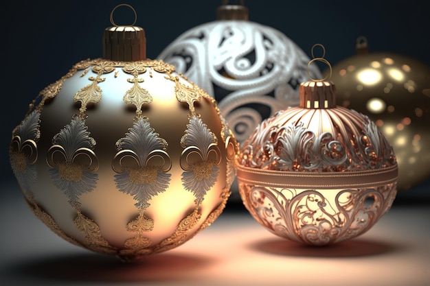 Beautiful majestic antique toy Christmas tree balls. AI