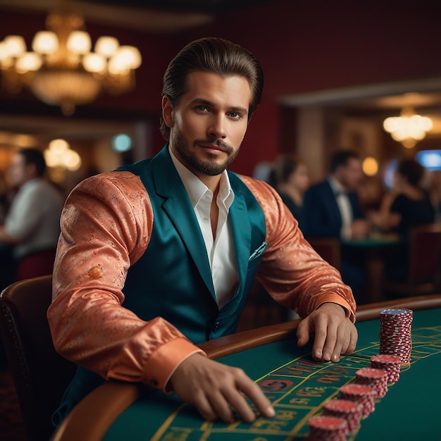 Photo beautiful man at the casino table generated by ai