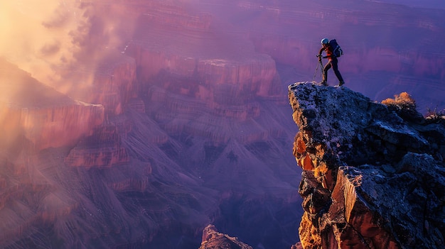 Beautiful Man taking photos on a rocky mountain