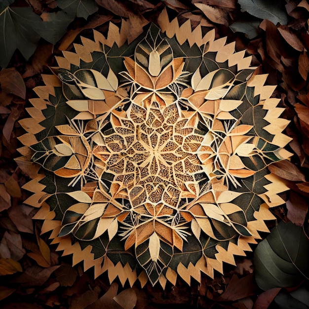 Beautiful mandala made of leaves and plants background