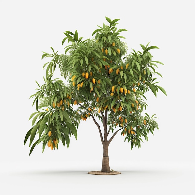 Beautiful mango fruit tree isolated white background AI Generated image