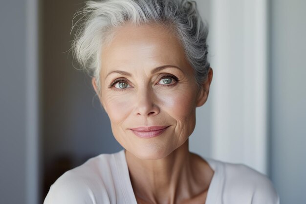 Beautiful mature woman with gray hair