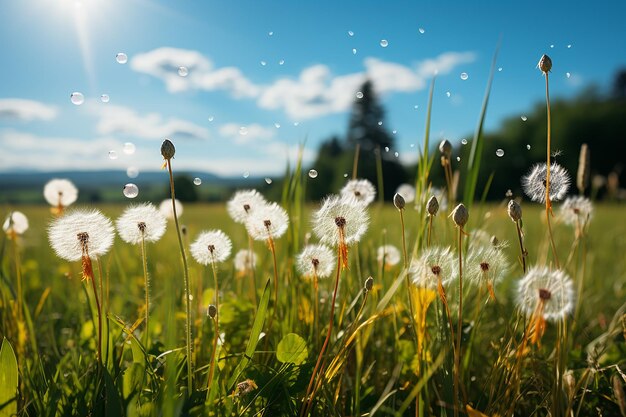 Beautiful Meadow Field with Fresh Grass and Yellow