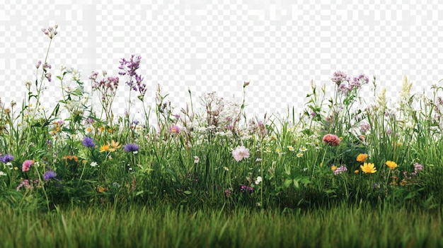 Photo beautiful meadow with flowers and grass isolated on transparent background