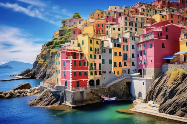 Beautiful Mediterranean Cityscape Colorful European City on the Italian Coast with Stunning