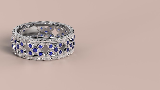 Beautiful men female band silver or gold or paltinum colour stones 3d render