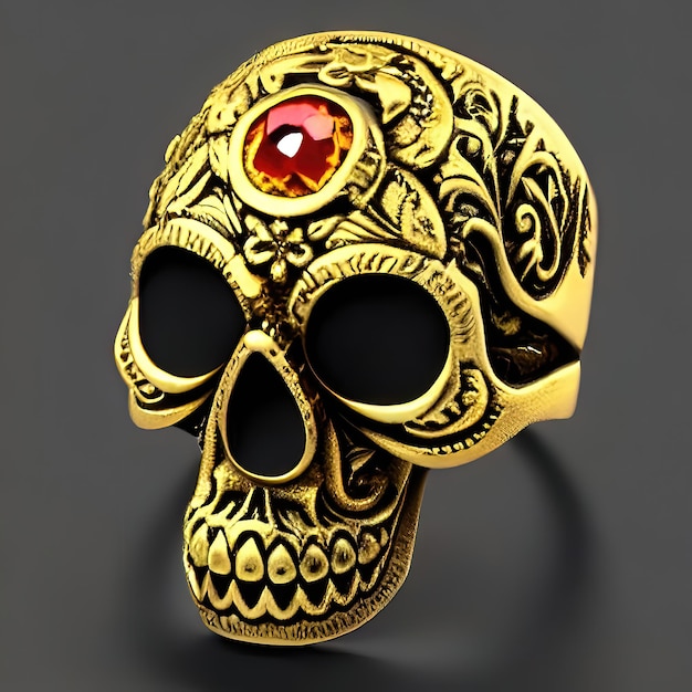 Beautiful men skull ring in yellow and white gold