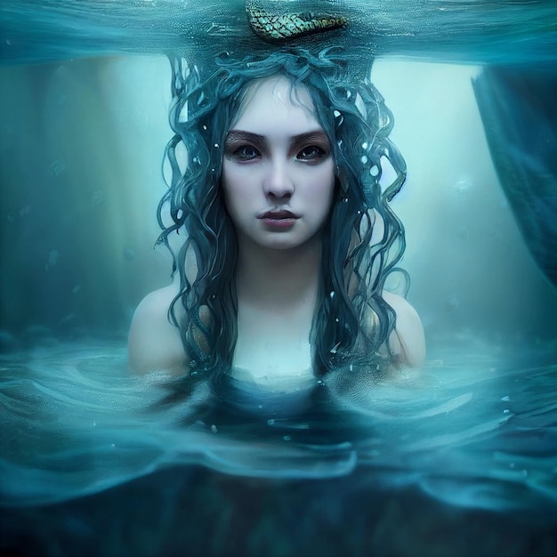 Beautiful mermaid portrait illustration