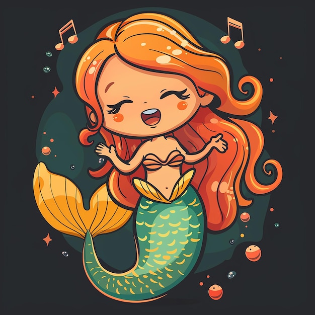 Beautiful Mermaid Singing Song Cartoon Vector