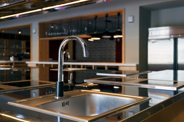 Beautiful mettalic sink in a modern kitchen