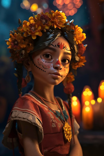 Beautiful Mexican girl with day of the dead make up catrina dia de los muertos traditional Generative AI