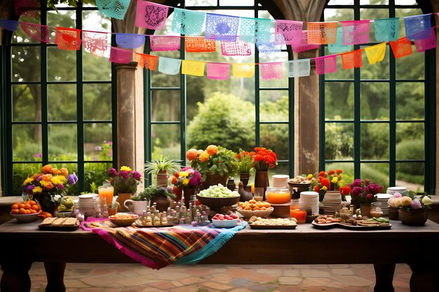 Beautiful Mexican party decoration with food