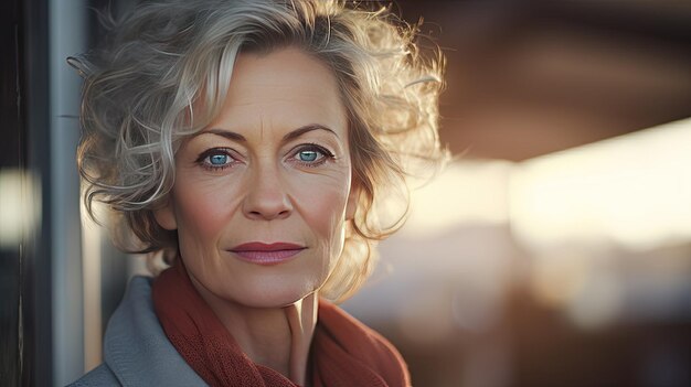 Photo beautiful middleaged woman in her 50s looking at the camera beautiful face good health cosmetics skin care