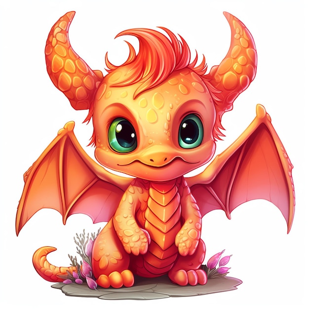 Beautiful and mighty dragon on white background Cute Dragon in Cartoon Style