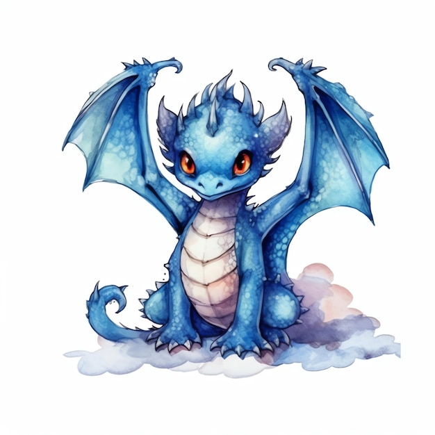 Beautiful and mighty dragon on white background Cute Funny Dragon in Cartoon Style