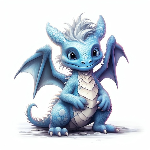 Beautiful and mighty dragon on white background Cute Funny Dragon in Cartoon Style