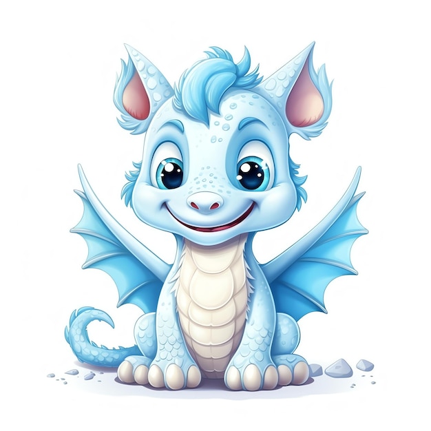 Beautiful and mighty dragon on white background Cute Funny Dragon in Cartoon Style