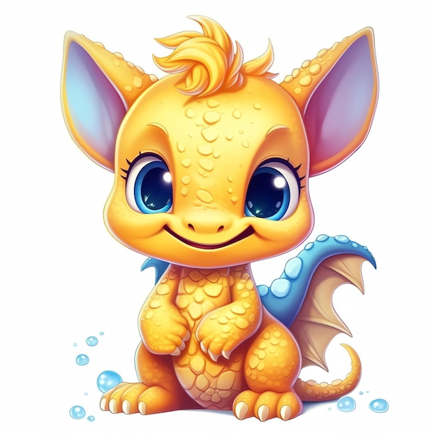 Beautiful and mighty dragon on white background Cute Funny Dragon in Cartoon Style