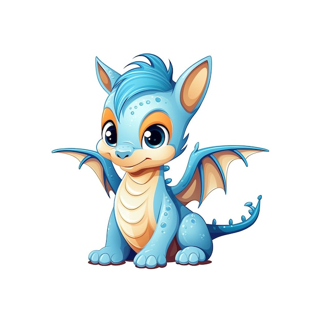 Beautiful and mighty dragon on white background Cute Funny Dragon in Cartoon Style