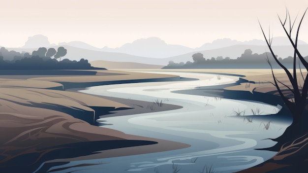 Beautiful Minimalist Vector Of Floodplains