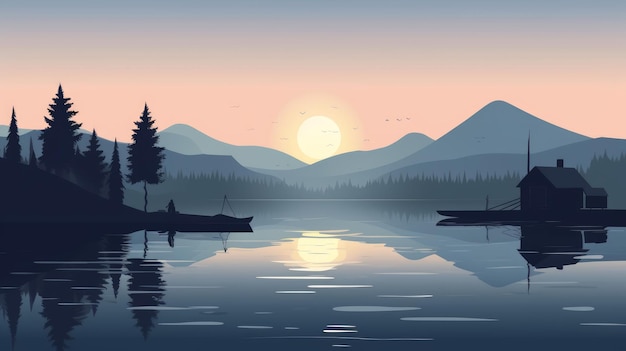 Beautiful Minimalist Vector Of Lake