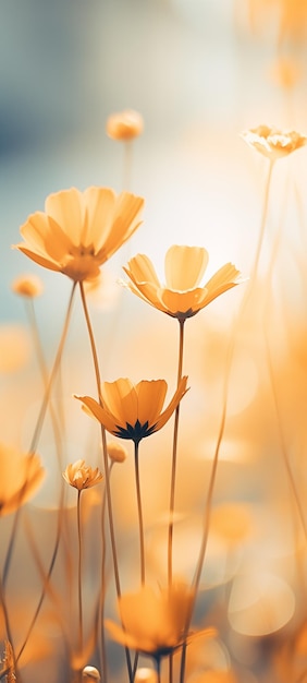 Beautiful minimalistic floral background with spring flowers soft light selective focus