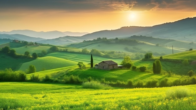 Beautiful and miraculous colors green spring panorama nature forests