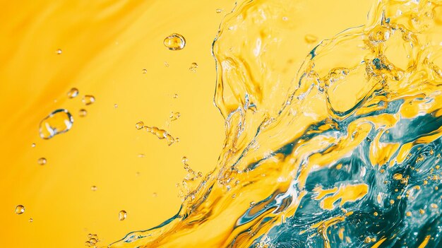 Photo beautiful mixing of water and oil on yellow background