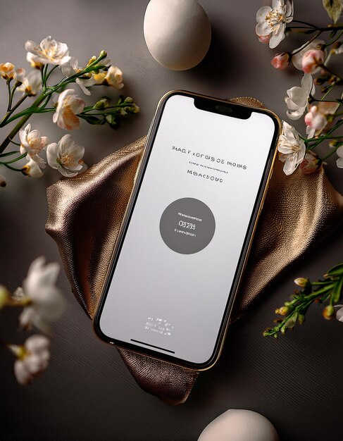 Photo beautiful mobile phone white mockup and white background