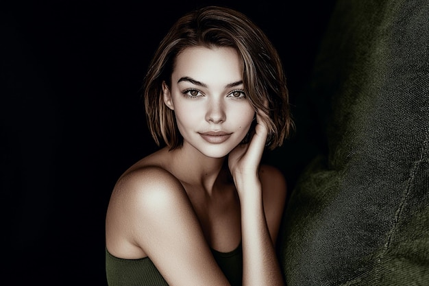 Photo a beautiful model posing against dark background