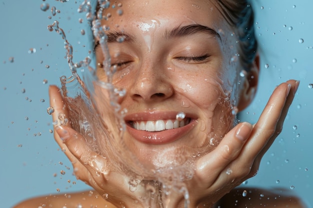 Beautiful model with water splashes fresh skin beauty concept