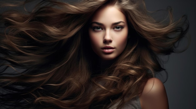 Beautiful model woman with long hairstyle care and beauty hair products