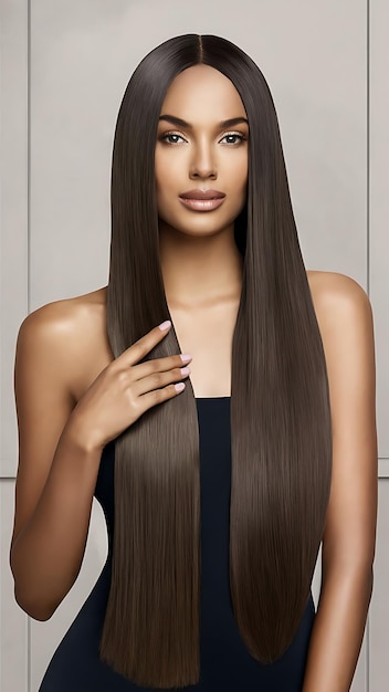 Beautiful model woman with shiny and straight long hair Keratin straightening