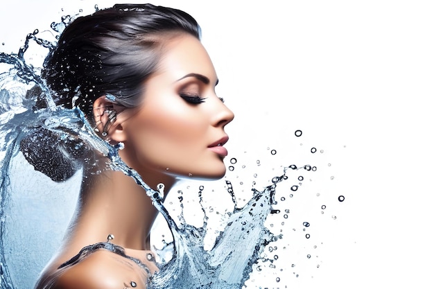 Beautiful model woman with splashes of water