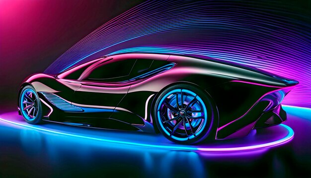 Beautiful modern abstract car design in neon light black shadows