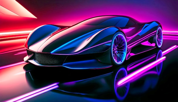 Beautiful modern abstract car design in neon light black shadows