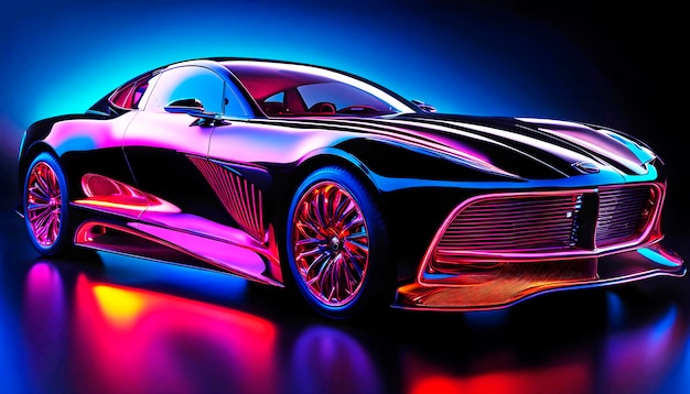 Beautiful modern abstract car design in neon light black shadows