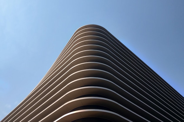 Beautiful modern architecture of the building against the background of the blue sky