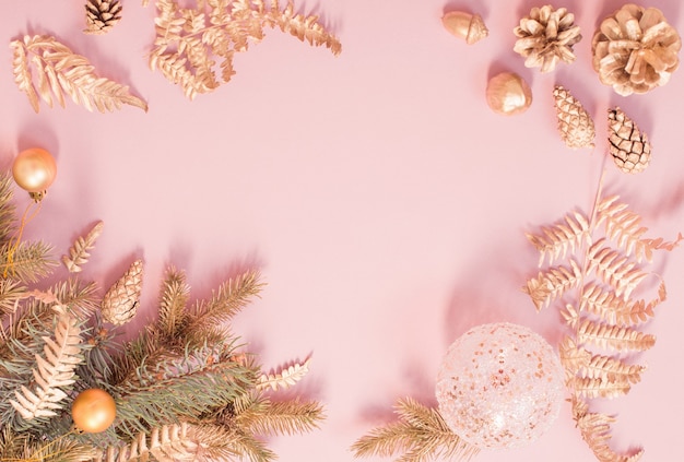 Beautiful modern Christmas background in gold and pink colors