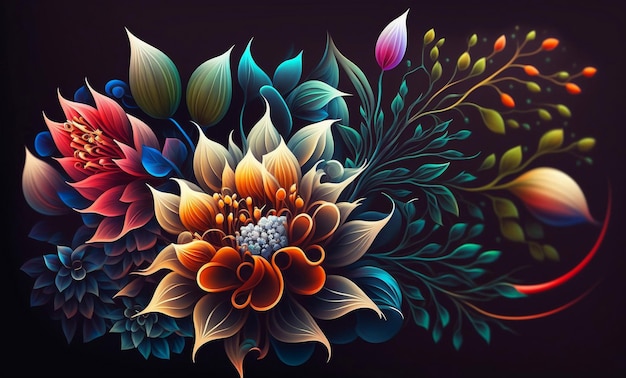 Beautiful modern colorful flower design. Flower art banner for print, creative design. Abstract flow