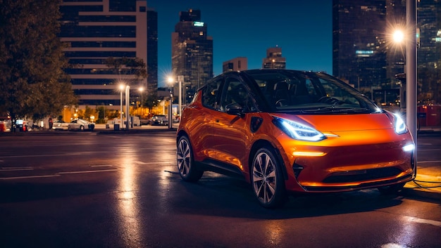 Beautiful modern electric car night city