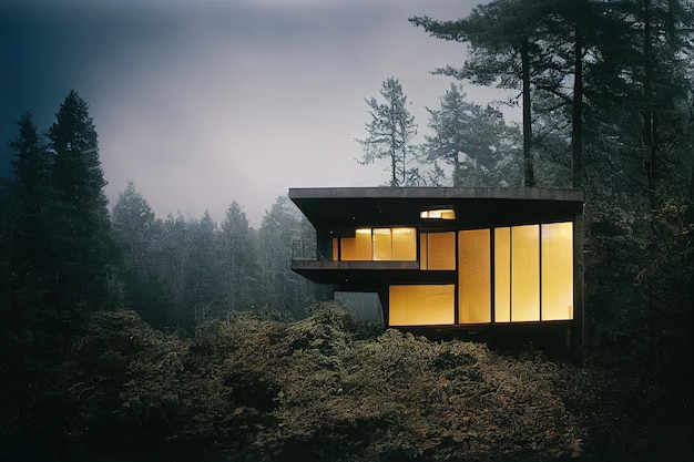 Beautiful modern house in the woods on a cliff