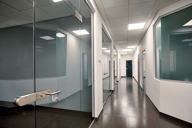 Beautiful modern office interior with a glass door