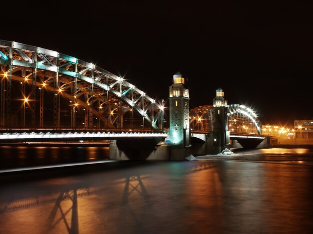 Beautiful modern-style bridge across Neva river in the centre of Saint-Petersburg