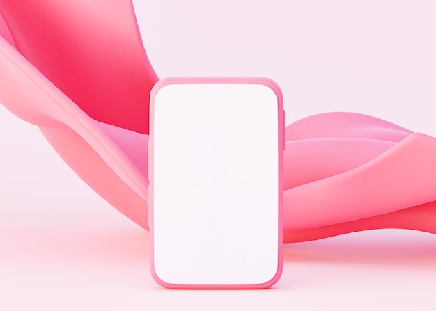 Beautiful Mokup mobile phone In pink tones with abstract shape