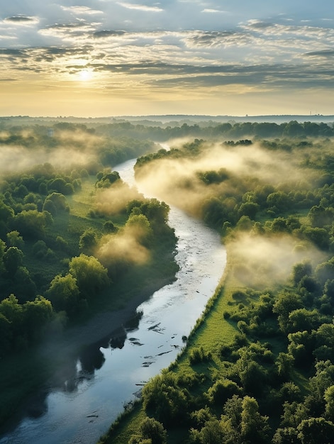 Beautiful morning on the River taken from top view