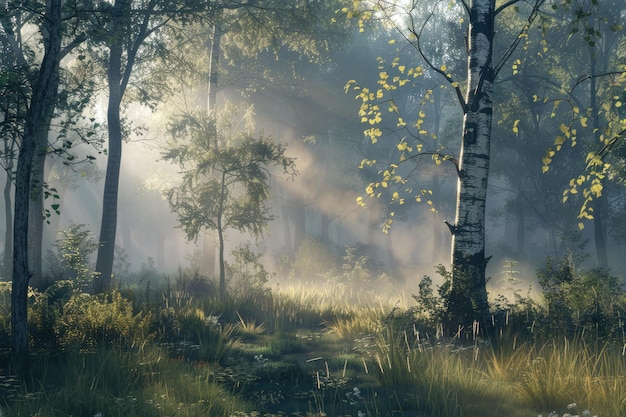 Beautiful Morning in the Serene Forest