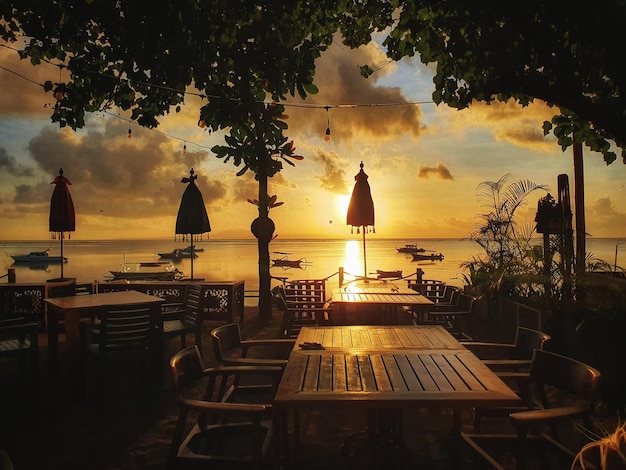 Beautiful morning sun on the beach in Sanur Bali, Indonesia