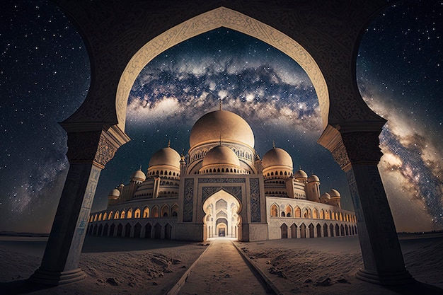 beautiful mosque interior with sparkling light